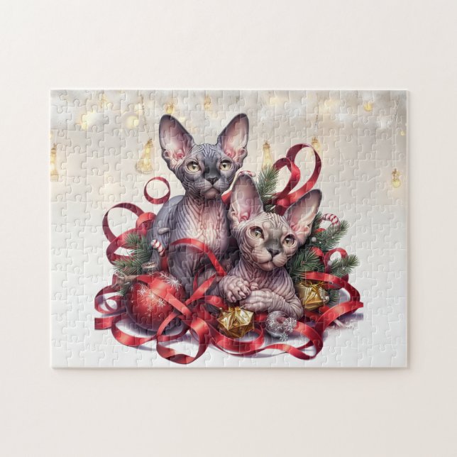 Sphynx Kittens Weihnachten Puzzle (Horizontal)