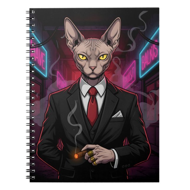 Sphynx Mafia Cat in Neon Noir Style Notizblock (Vorderseite)