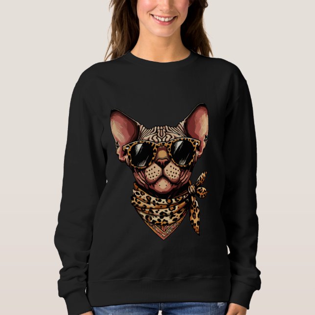 Sphynx Wearing Leopard Scarf Animal Wear Sungla Sweatshirt (Vorderseite)