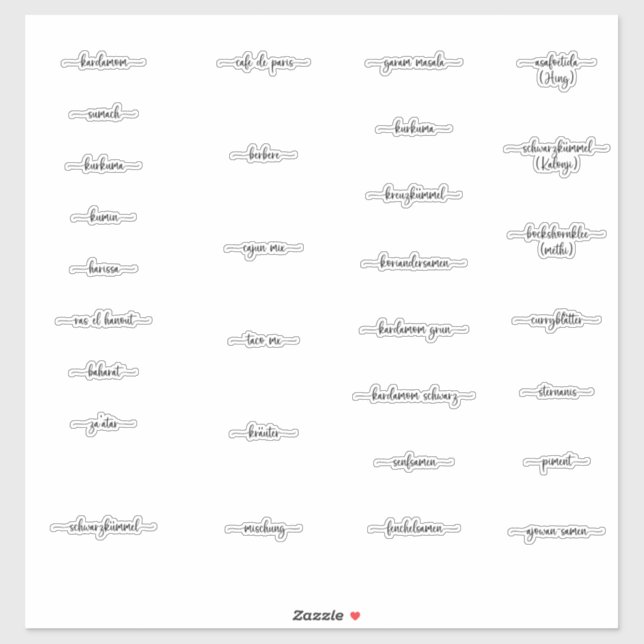 Spice Jar Labels German Middleds, Indian und Asia (Blatt)