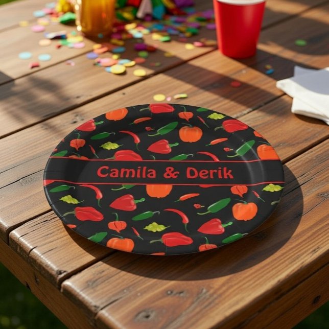 Spicy Chili Pepper Pattern Personalized Party Pappteller (Von Creator hochgeladen)