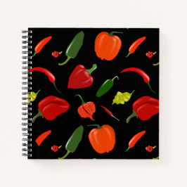 Spicy Hot Paprikaschoten Black Square Notebook Notizbuch