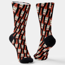 Spicy Hot Sauce Salsa Cat Fun Food Pattern Schwarz Socken