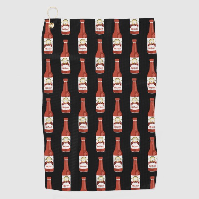 Spicy Hot Sauce Salsa Picante Cat Maracas Muster Golfhandtuch (Vorderseite)