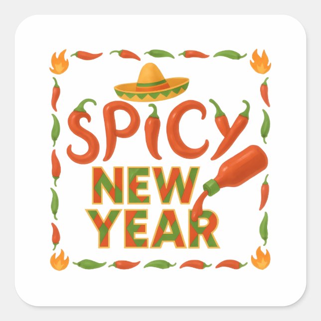 Spicy New Year Quadratischer Aufkleber (Vorderseite)