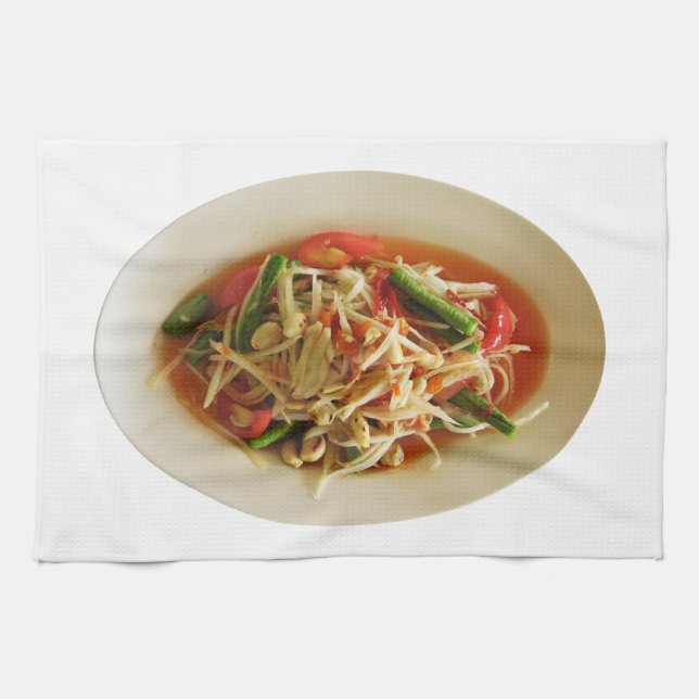 Spicy Papaya Salad [Som Tam] ... Thai Lao Food Geschirrtuch (Horizontal)