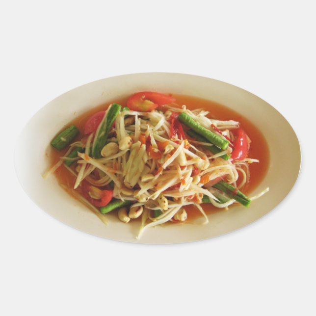 Spicy Papaya Salad [Som Tam] ... Thai Lao Food Ovaler Aufkleber (Vorderseite)