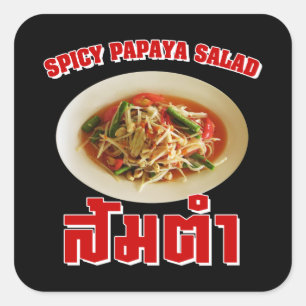 Spicy Papaya Salad [Som Tam] ... Thai Lao Food Quadratischer Aufkleber