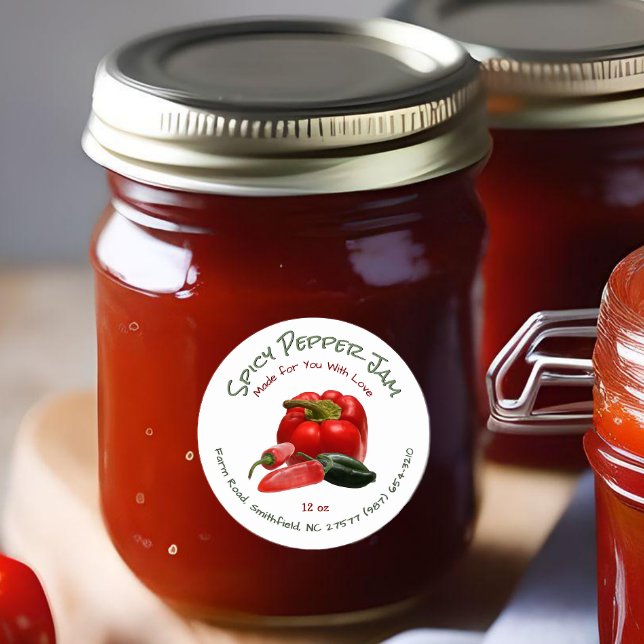Spicy Pepper Jelly mit Rot und Grün Paprikaschoten Runder Aufkleber (Von Creator hochgeladen)