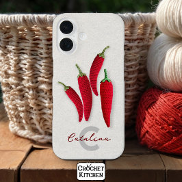 Spicy Red Modern Minimal Crochet Jalapeno Name iPhone 16 Hülle