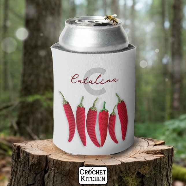 Spicy Red Modern Minimal Crochet Jalapeno Name Dosenkühler (Von Creator hochgeladen)