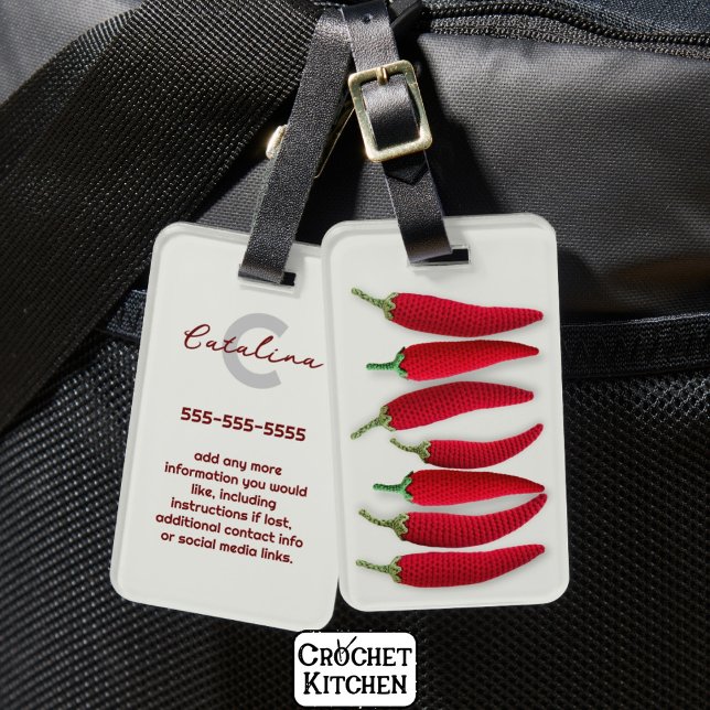 Spicy Red Modern Minimal Crochet Jalapeno Name Gepäckanhänger (Von Creator hochgeladen)