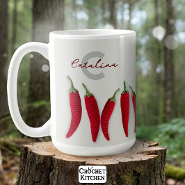 Spicy Red Modern Minimal Crochet Jalapeno Name Kaffeetasse