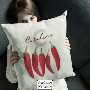 Spicy Red Modern Minimal Crochet Jalapeno Name Kissen