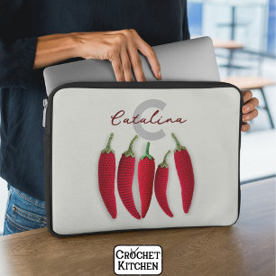Spicy Red Modern Minimal Crochet Jalapeno Name Laptopschutzhülle