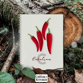 Spicy Red Modern Minimal Crochet Jalapeno Name Notizbuch