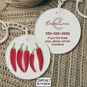 Spicy Red Modern Minimal Crochet Jalapeno Name Schlüsselanhänger
