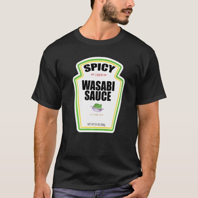 Spicy Wasabi Sauce Flaschenetikett Halloween Kostü T-Shirt (Vorderseite)