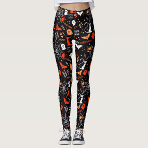 Spider Bat Cat Web Trick Ghost Spooky Halloween Leggings