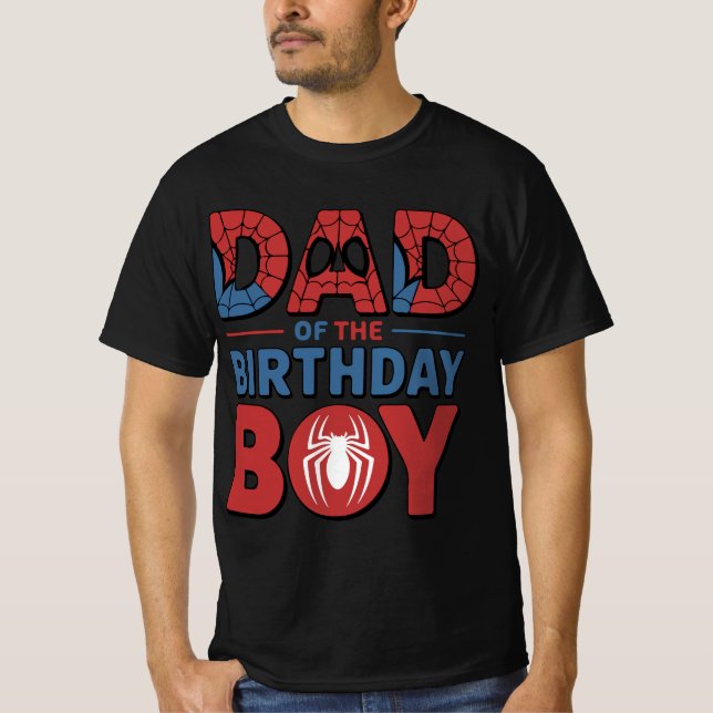 Spider Birthday Party Vater The Birthday Boy T-Shirt (Vorderseite)