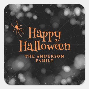 Spider Cobweb Happy Halloween Quadratischer Aufkleber
