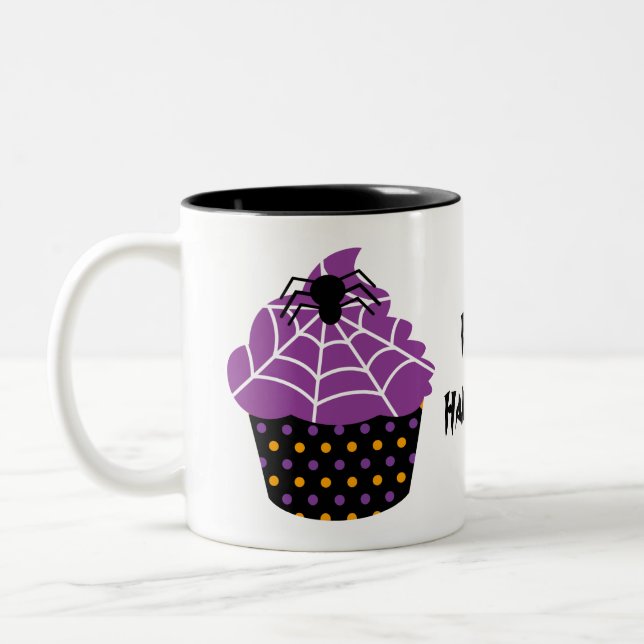 Spider cupcake Halloween Zweifarbige Tasse (Links)