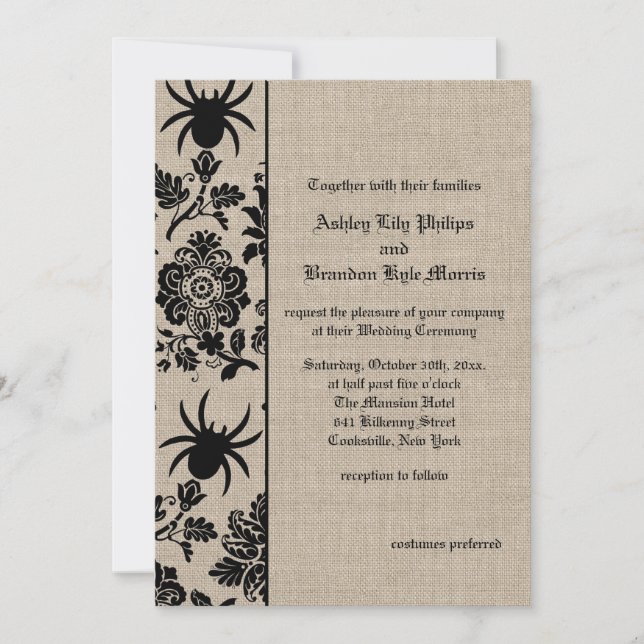 Spider Damask on Burlap Wedding Einladung (Vorderseite)