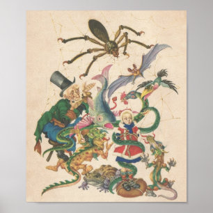 Spider Dragon Bat Toad Antique Damsel in Not Poster