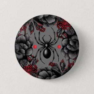 Spider Floral Design Gotischer Stil Button