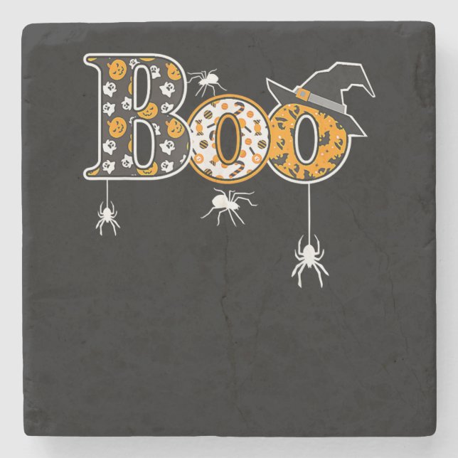 Spider Gift Halloween | Boo Spider Steinuntersetzer (Vorderseite)