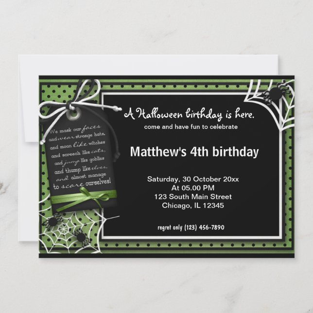 Spider Halloween Geburtstag Einladung (Vorderseite)