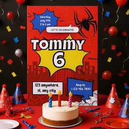 Spider Hero Kids 6th Birthday Invitation Fun Super Einladung