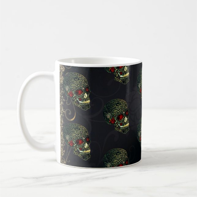 Spider Skull & Rose Glam Gothic Filigree Kaffeetasse (Links)