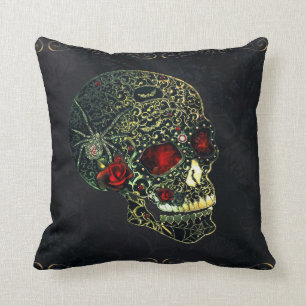 Spider Skull & Rose Glam Gothic Filigree Kissen