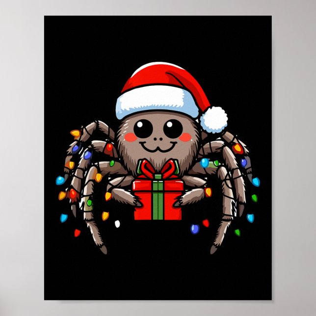 Spider Tragend Weihnachtsmannmütze Weihnachten Wei Poster (Vorne)
