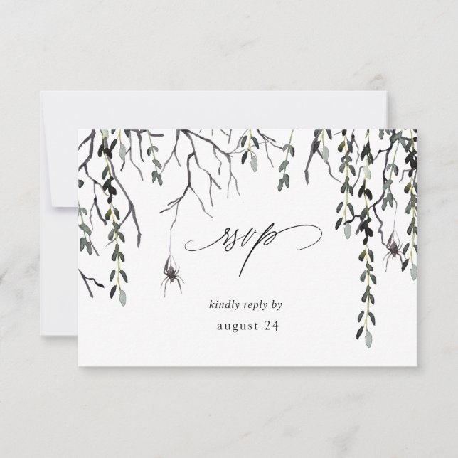 Spider & Twigs Halloween w Meal UAWG White RSVP Karte (Vorderseite)