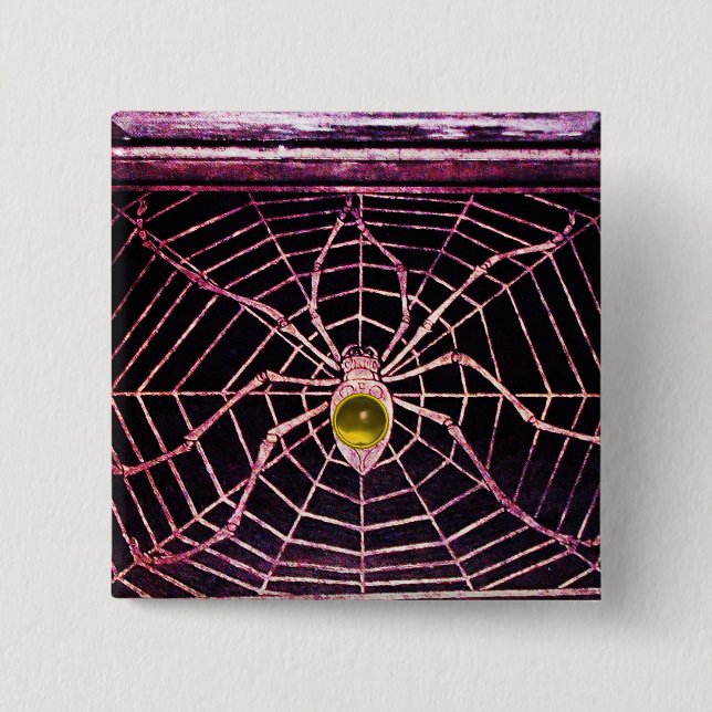SPIDER UND WEB-Gelbes Topaz Schwarz Button (Vorderseite)