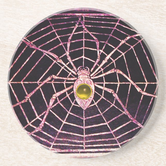 SPIDER UND WEB-Gelbes Topaz Schwarz Untersetzer (Vorne)