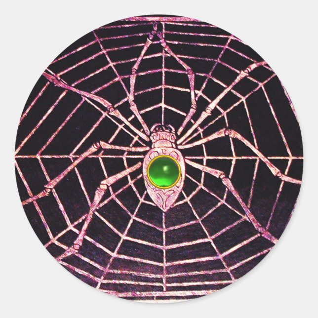 SPIDER UND WEB Green Emerald Black Runder Aufkleber (Vorderseite)