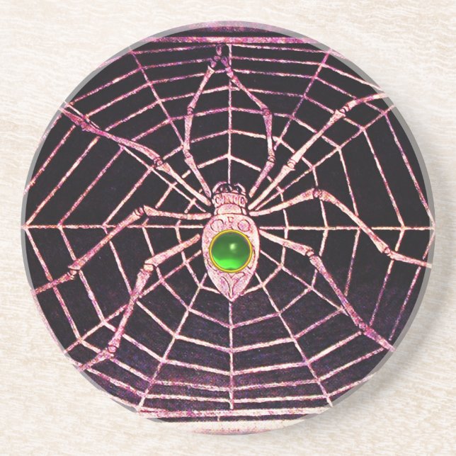 SPIDER UND WEB Green Emerald Black Sandstein Untersetzer (Vorne)