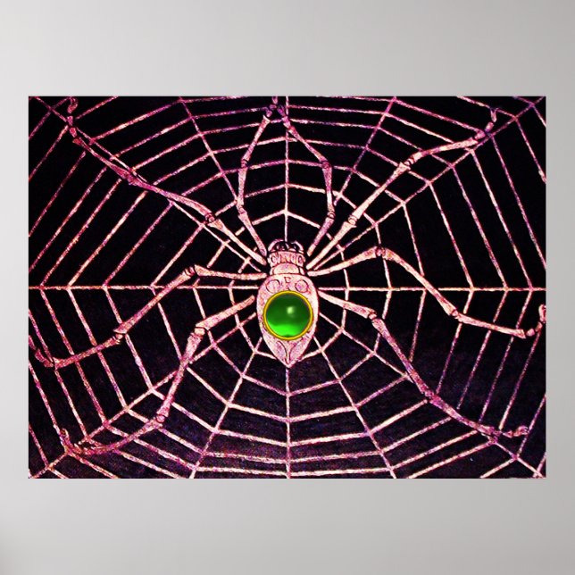 SPIDER UND WEB Green Emerald Gemstone Black Poster (Vorne)