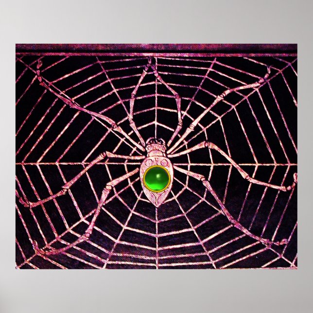 SPIDER UND WEB Green Emerald Gemstone Black Poster (Vorne)
