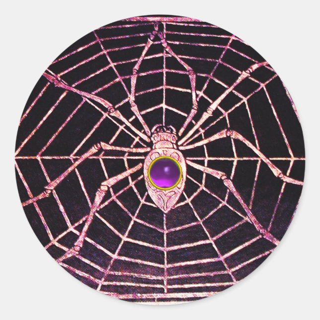 SPIDER UND WEB Lila Amethyst Black Runder Aufkleber (Vorderseite)