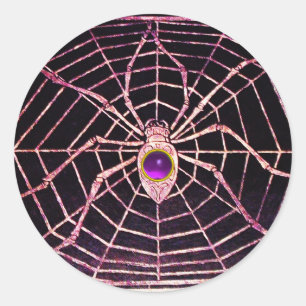 SPIDER UND WEB Lila Amethyst Black Runder Aufkleber