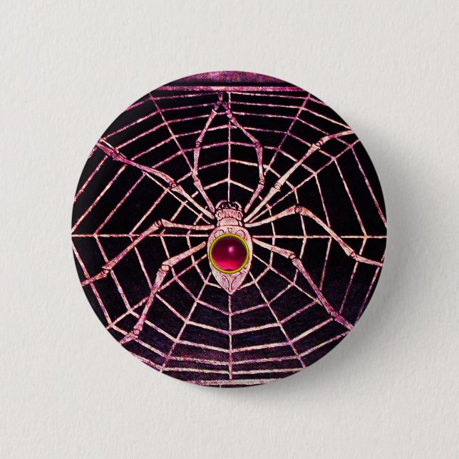 SPIDER UND WEB Pink Fuchsia Ruby Black Button (Vorderseite)