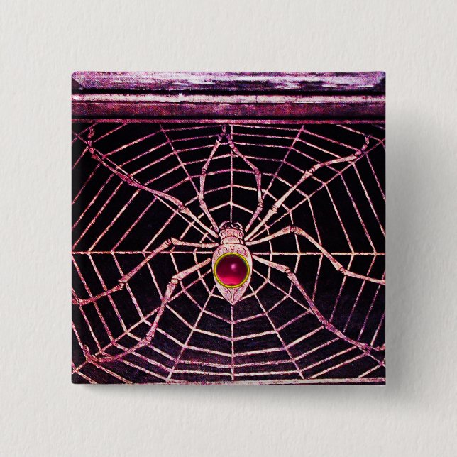 SPIDER UND WEB Pink Fuchsia Ruby Black Button (Vorderseite)