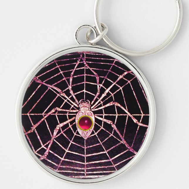 SPIDER UND WEB Pink Fuchsia Ruby Black Schlüsselanhänger (Vorne)