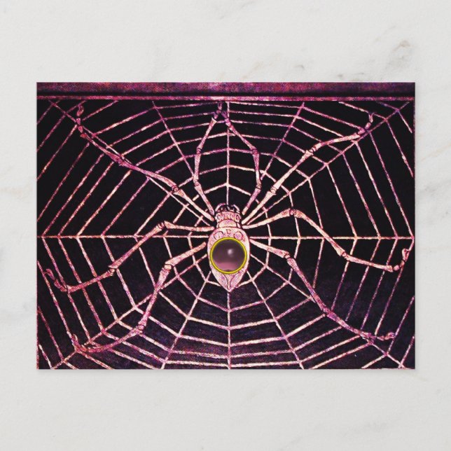 SPIDER UND WEB Pink Lila Amethyst Black Postkarte (Vorderseite)