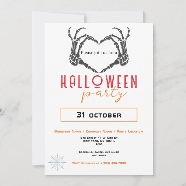 Spider Wave Skeleton Hand Business Halloween-Party Einladung (Vorderseite)