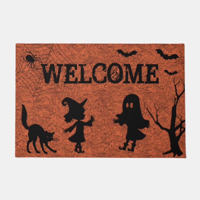 Spider Web Black Cat Halloween Doormat Fußmatte (Vorderseite)